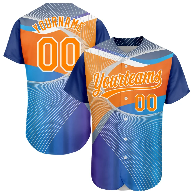 Custom Light Blue Bay Orange-White 3D Pattern Design Abstract Sport Authentic Baseball Jersey