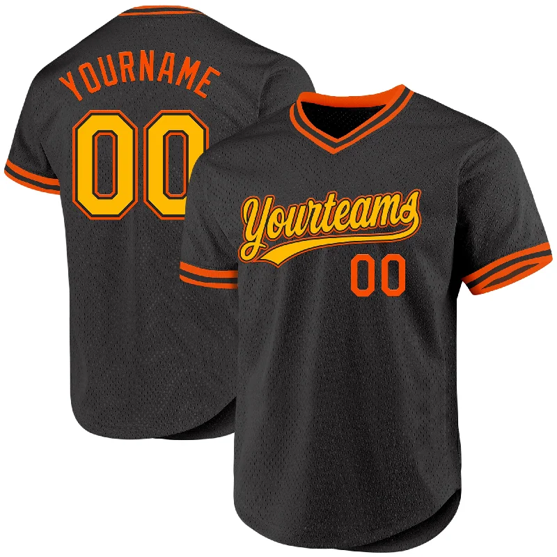 Custom Black Gold-Orange Authentic Throwback Baseball Jersey