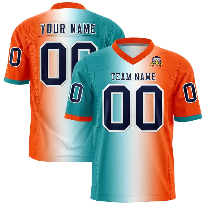 Custom Aqua White-Orange Personalized Gradient Fashion Authentic Football Jersey