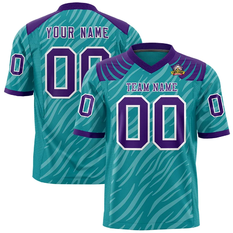 Custom Aqua White Personalized Tiger Stripe Graffiti Pattern Authentic Football Jersey