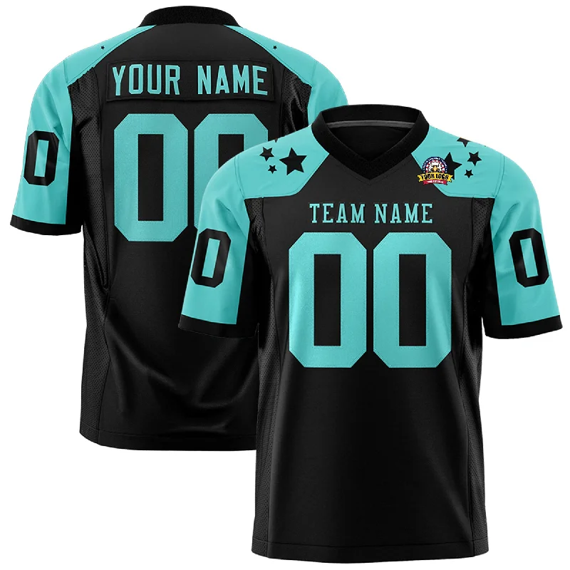 Custom Black Bright Green Personalized Shoulder Star Pattern Authentic Football Jersey