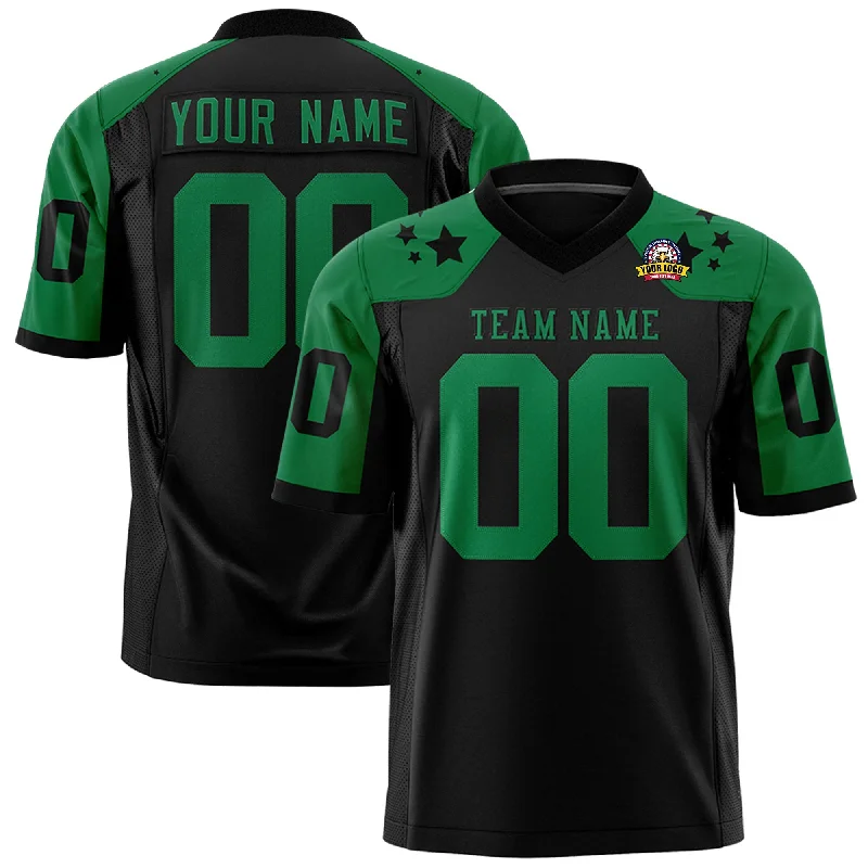 Custom Black Kelly Green Personalized Shoulder Star Pattern Authentic Football Jersey