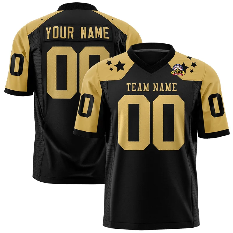 Custom Black Old Gold Personalized Shoulder Star Pattern Authentic Football Jersey