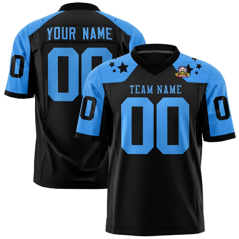 Custom Black Powder Blue Personalized Shoulder Star Pattern Authentic Football Jersey