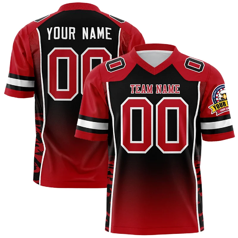 Custom Black Red Gradient Personalized Side Pattern Authentic Football Jersey