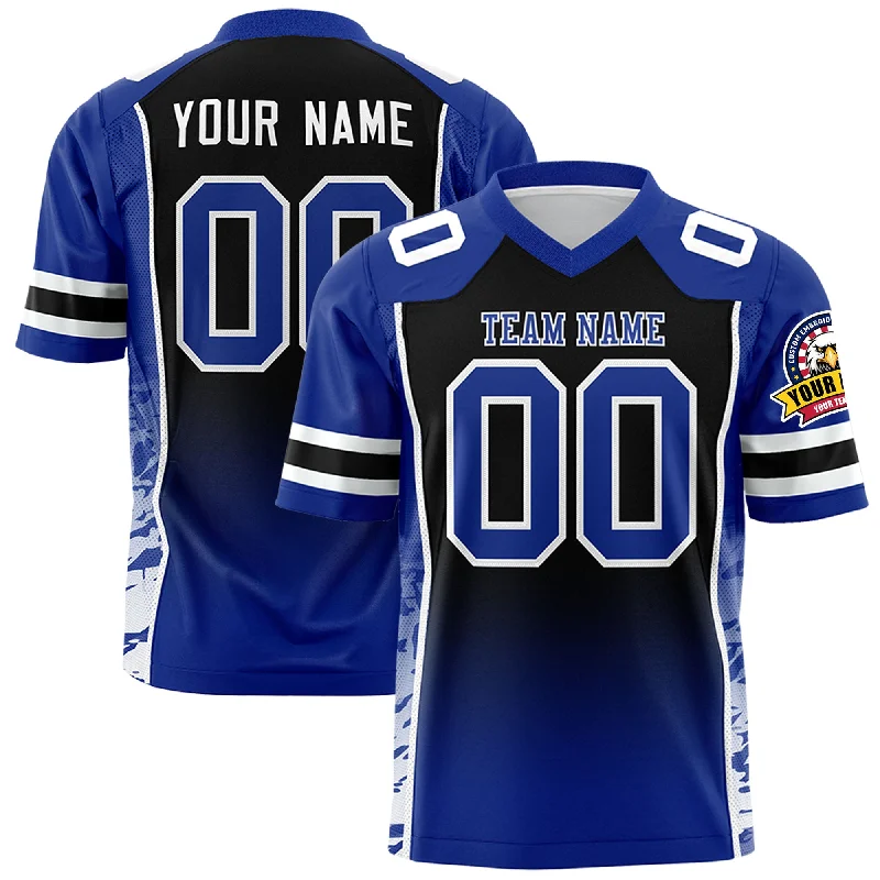 Custom Black Royal Gradient Personalized Side Pattern Authentic Football Jersey