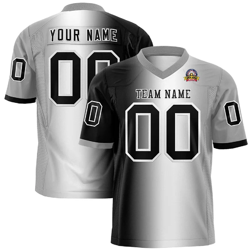 Custom Black White-Gray Personalized Gradient Fashion Authentic Football Jersey