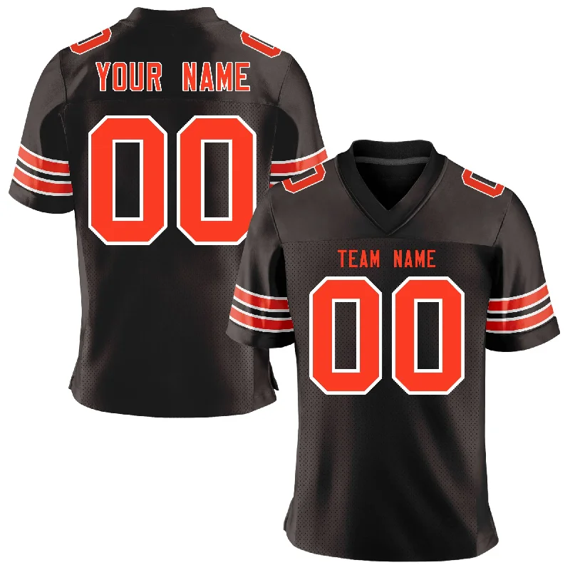 Custom Brown Orange-White Personalized Classic Mesh Authentic Football Jersey