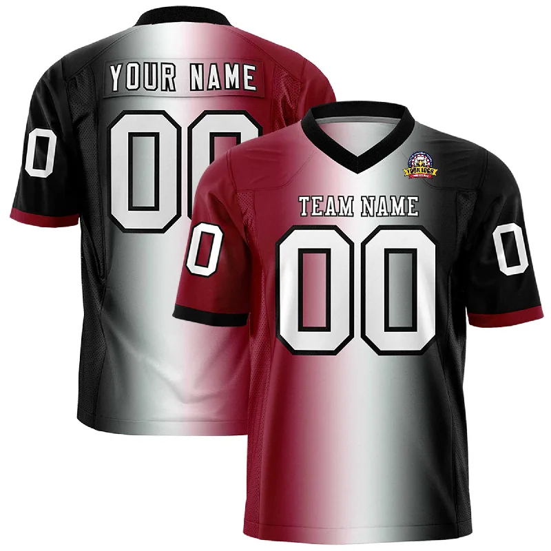 Custom Crimson White-Black Personalized Gradient Fashion Authentic Football Jersey