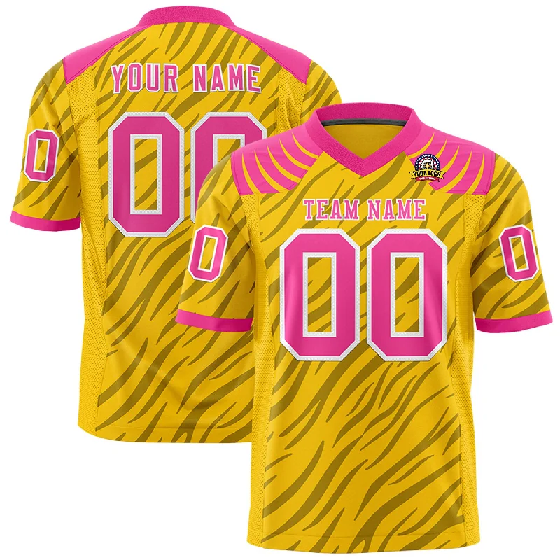 Custom Gold Black Personalized Tiger Stripe Graffiti Pattern Authentic Football Jersey