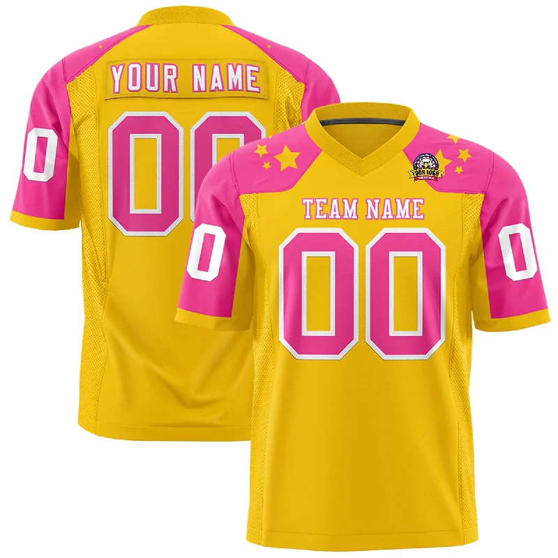 Custom Gold Pink Personalized Shoulder Star Pattern Authentic Football Jersey