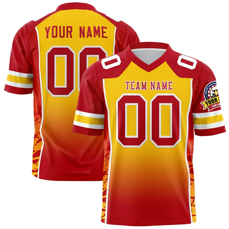 Custom Gold Red Gradient Personalized Side Pattern Authentic Football Jersey