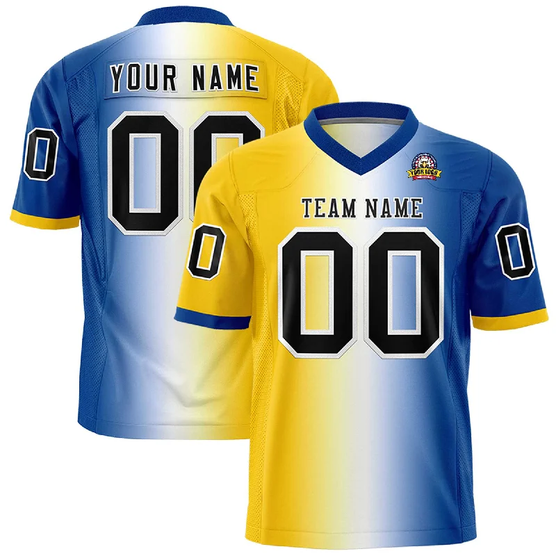 Custom Gold White-Royal Personalized Gradient Fashion Authentic Football Jersey