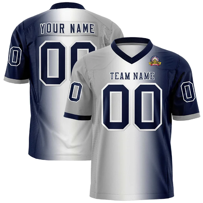 Custom Gray White-Navy Personalized Gradient Fashion Authentic Football Jersey