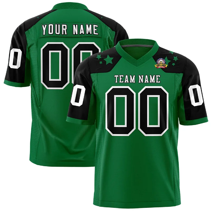 Custom Kelly Green Black Personalized Shoulder Star Pattern Authentic Football Jersey