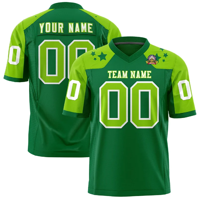 Custom Kelly Green Neon Green Personalized Shoulder Star Pattern Authentic Football Jersey