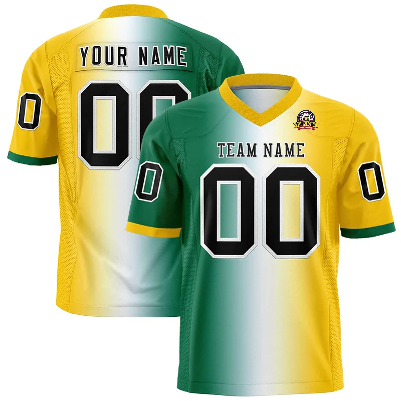 Custom Kelly Green White-Gold Personalized Gradient Fashion Authentic Football Jersey