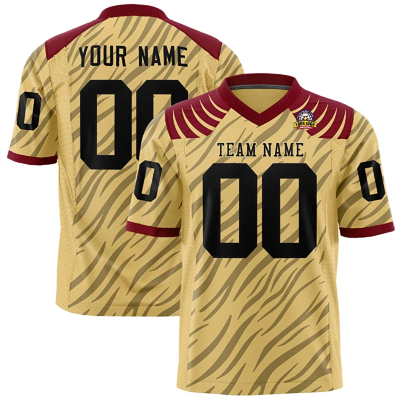 Custom Khaki Black Personalized Tiger Stripe Graffiti Pattern Authentic Football Jersey