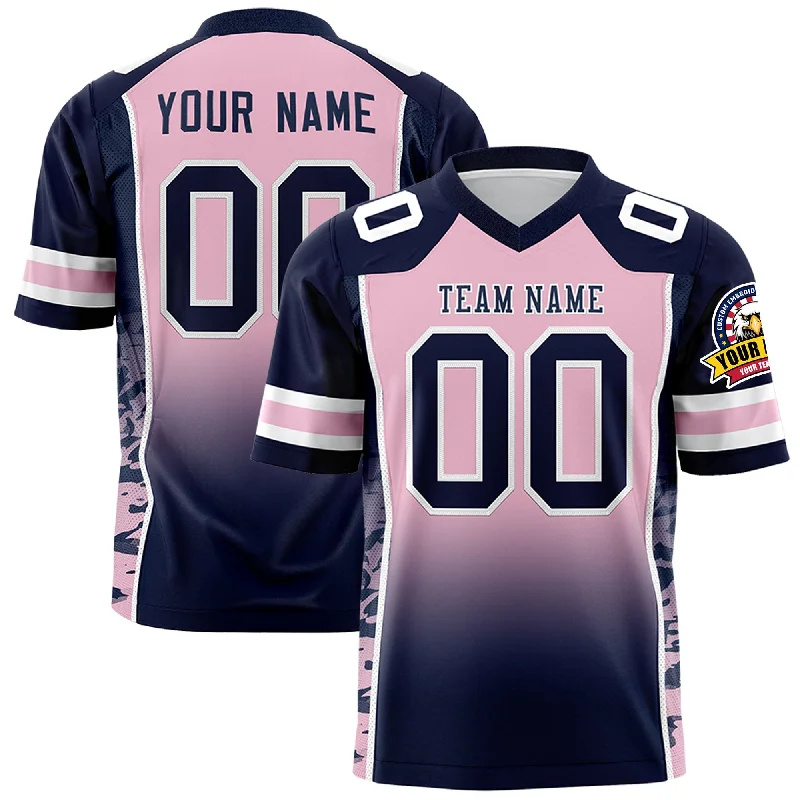 Custom Light Pink Navy Gradient Personalized Side Pattern Authentic Football Jersey