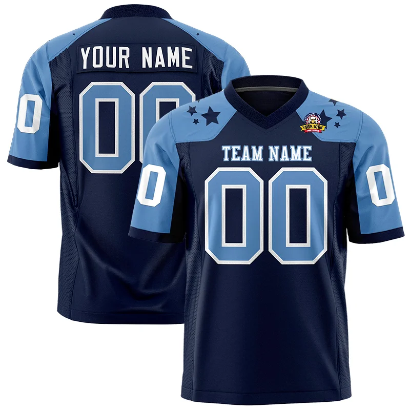 Custom Navy Light Blue Personalized Shoulder Star Pattern Authentic Football Jersey