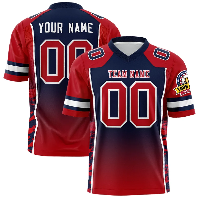 Custom Navy Red Gradient Personalized Side Pattern Authentic Football Jersey