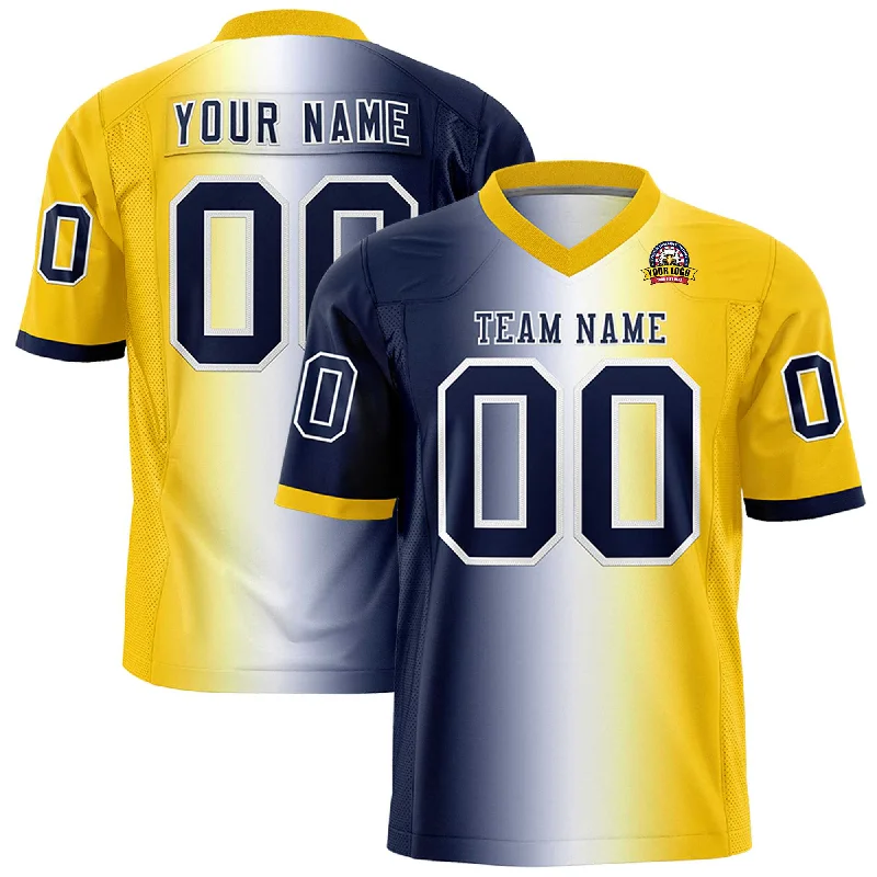 Custom Navy White-Gold Personalized Gradient Fashion Authentic Football Jersey