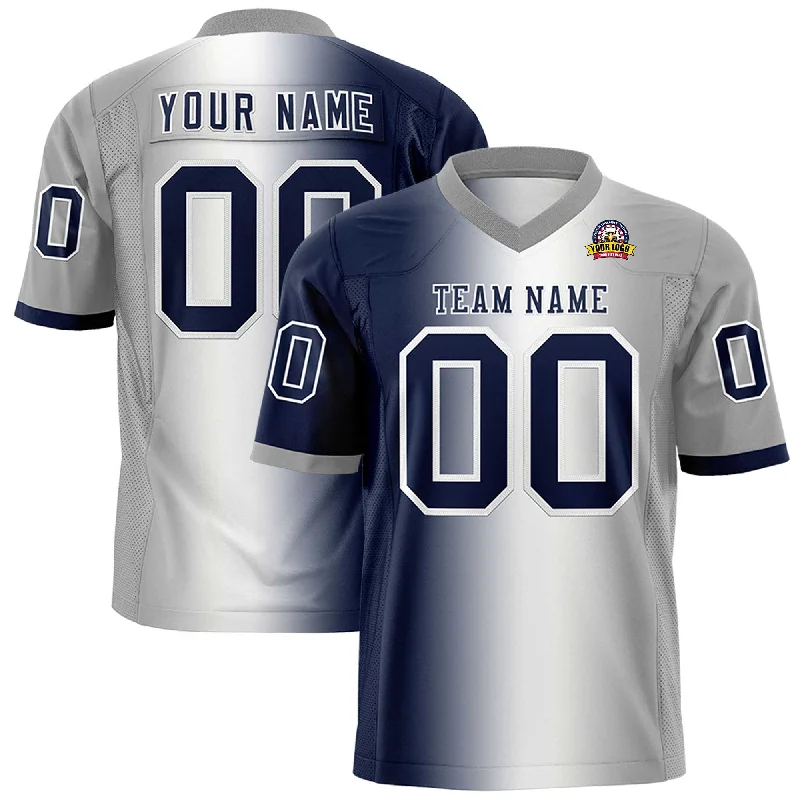 Custom Navy White-Gray Personalized Gradient Fashion Authentic Football Jersey