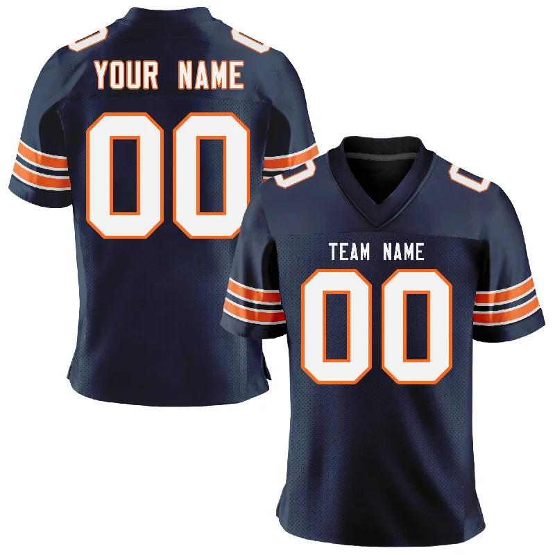 Custom Navy White-Orange Personalized Classic Mesh Authentic Football Jersey