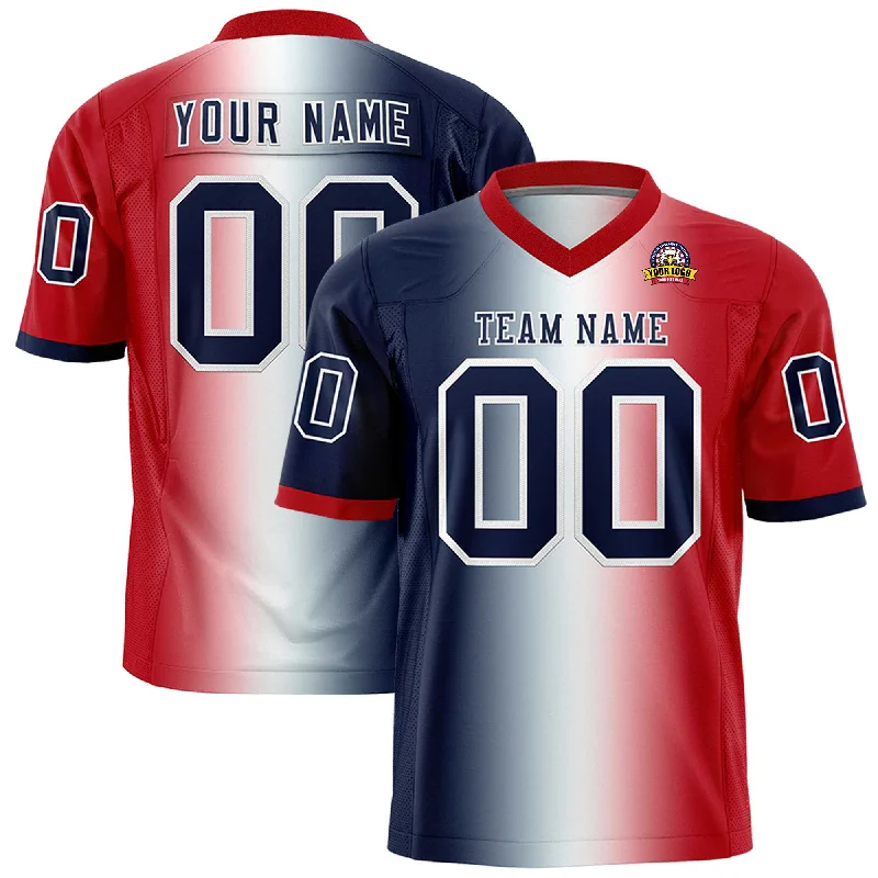 Custom Navy White-Red Personalized Gradient Fashion Authentic Football Jersey