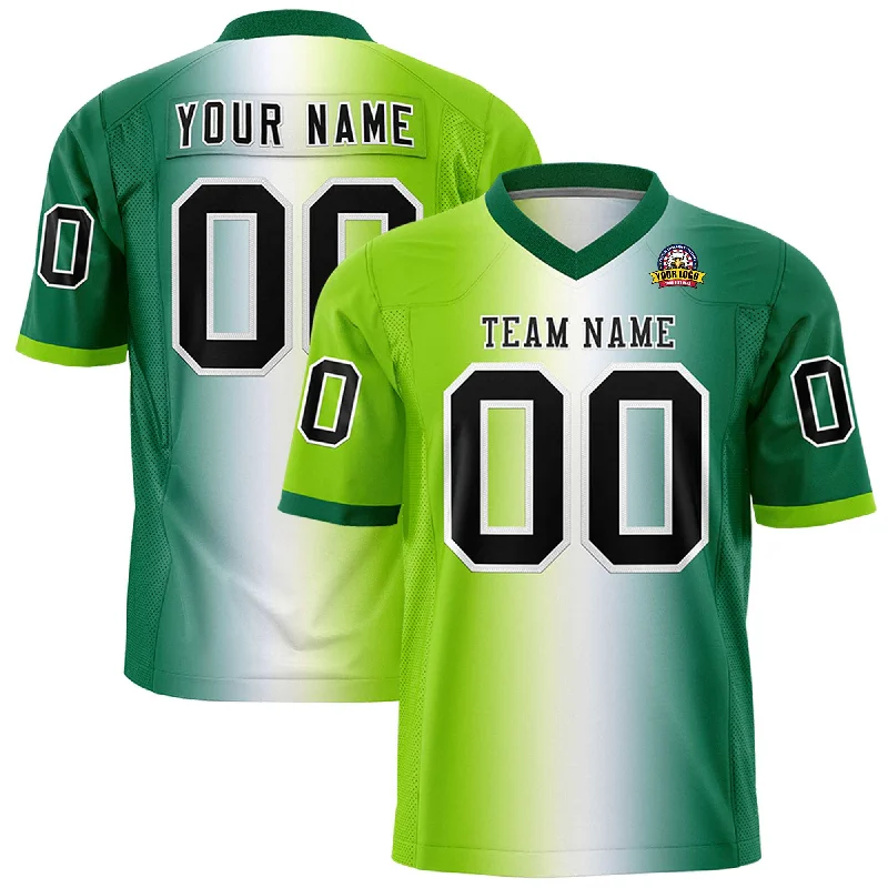 Custom Neon Green White-Kelly Green Personalized Gradient Fashion Authentic Football Jersey