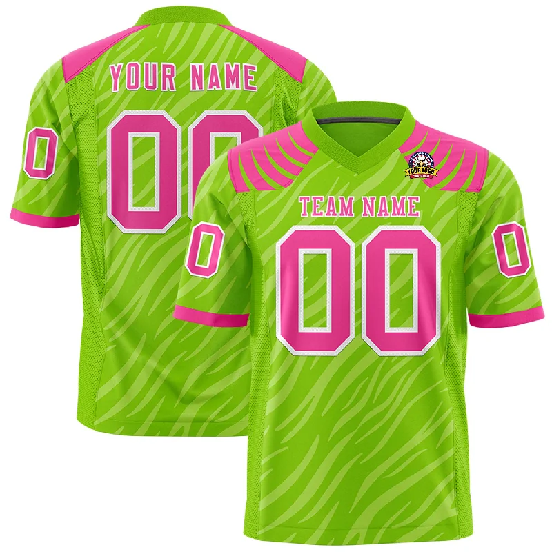 Custom Neon Green White Personalized Tiger Stripe Graffiti Pattern Authentic Football Jersey