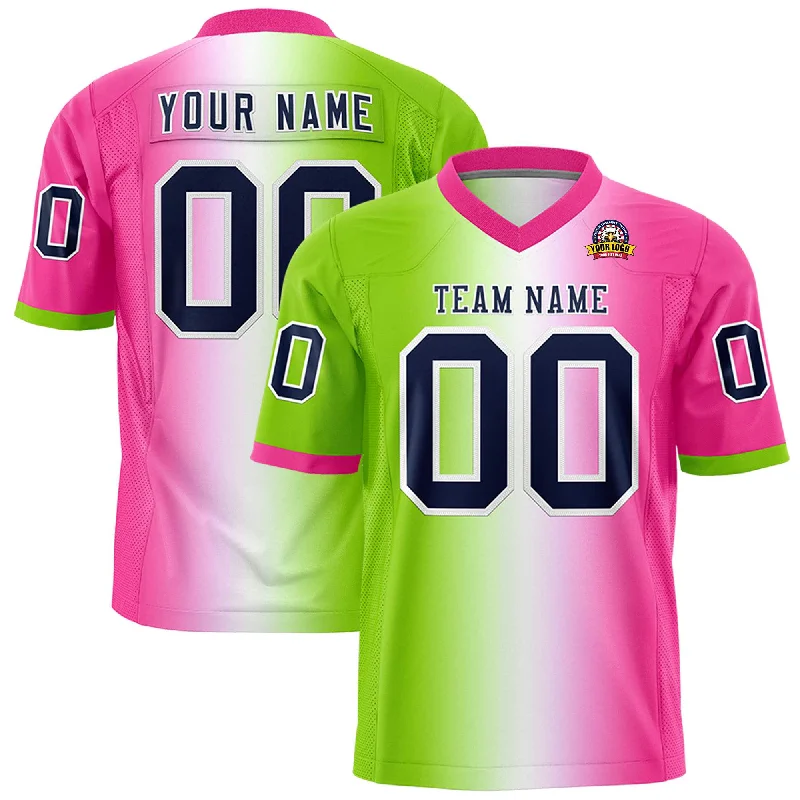 Custom Neon Green White-Pink Personalized Gradient Fashion Authentic Football Jersey