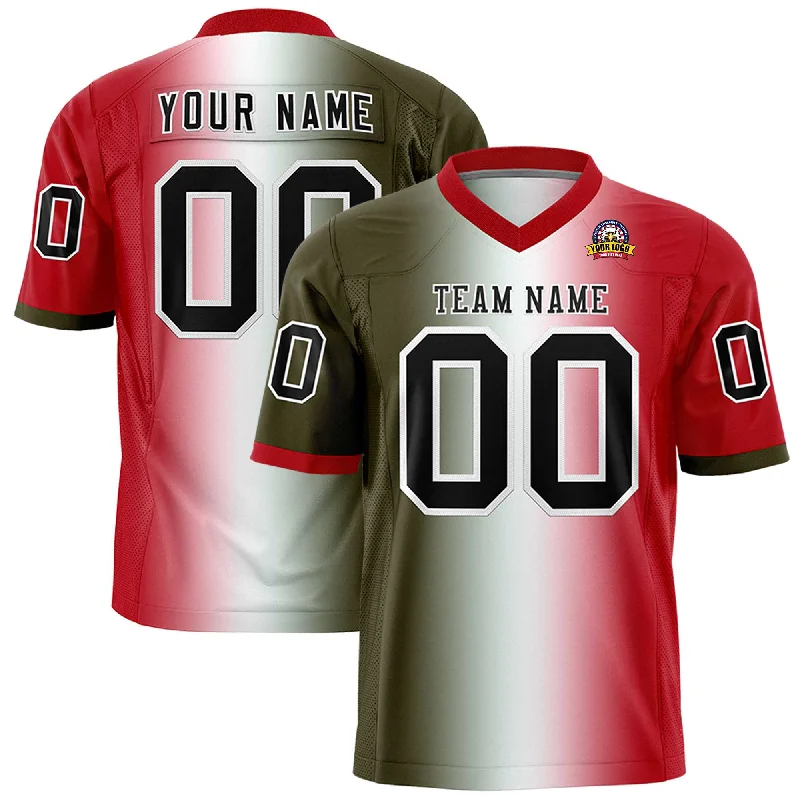 Custom Olive White-Red Personalized Gradient Fashion Authentic Football Jersey