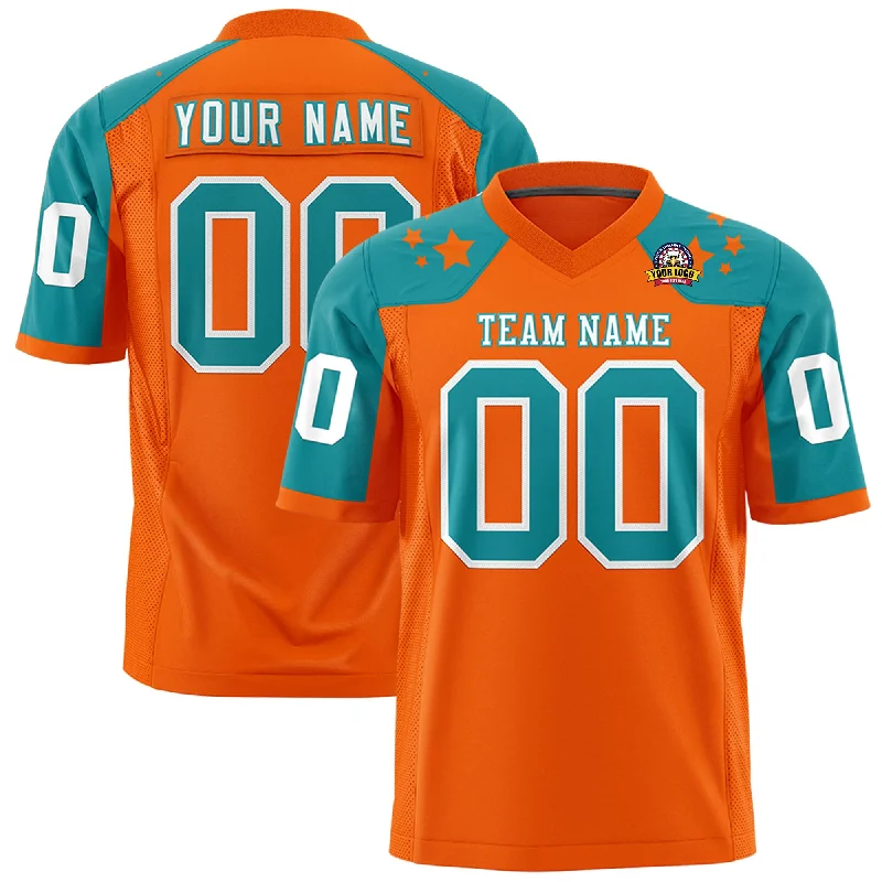 Custom Orange Aqua Personalized Shoulder Star Pattern Authentic Football Jersey