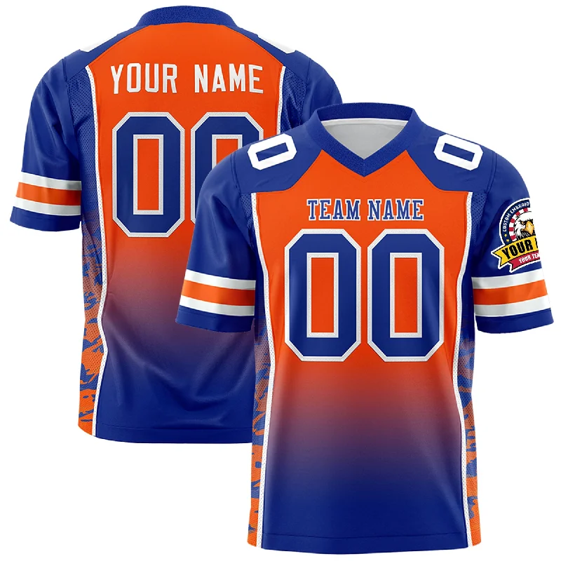 Custom Orange Royal Gradient Personalized Side Pattern Authentic Football Jersey