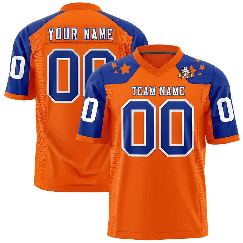 Custom Orange Royal Personalized Shoulder Star Pattern Authentic Football Jersey