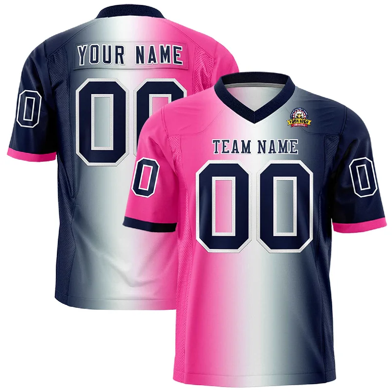 Custom Pink White-Navy Personalized Gradient Fashion Authentic Football Jersey