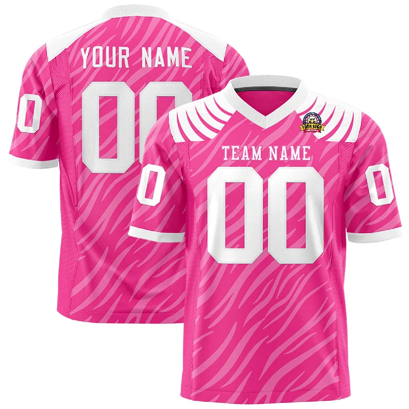 Custom Pink White Personalized Tiger Stripe Graffiti Pattern Authentic Football Jersey