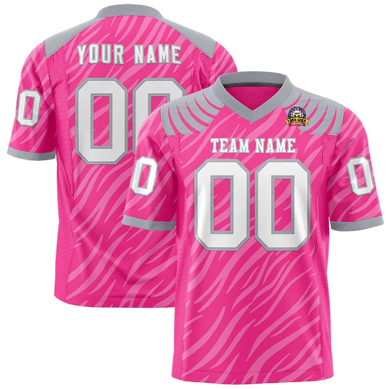 Custom Pink White Personalized Tiger Stripe Graffiti Pattern Authentic Football Jersey