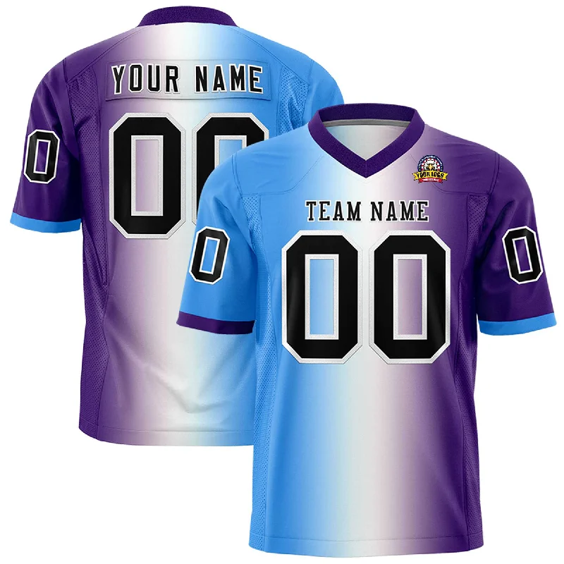 Custom Powder Blue White-Purple Personalized Gradient Fashion Authentic Football Jersey