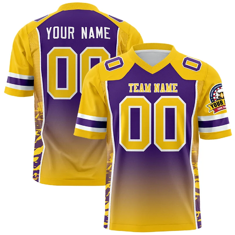 Custom Purple Gold Gradient Personalized Side Pattern Authentic Football Jersey