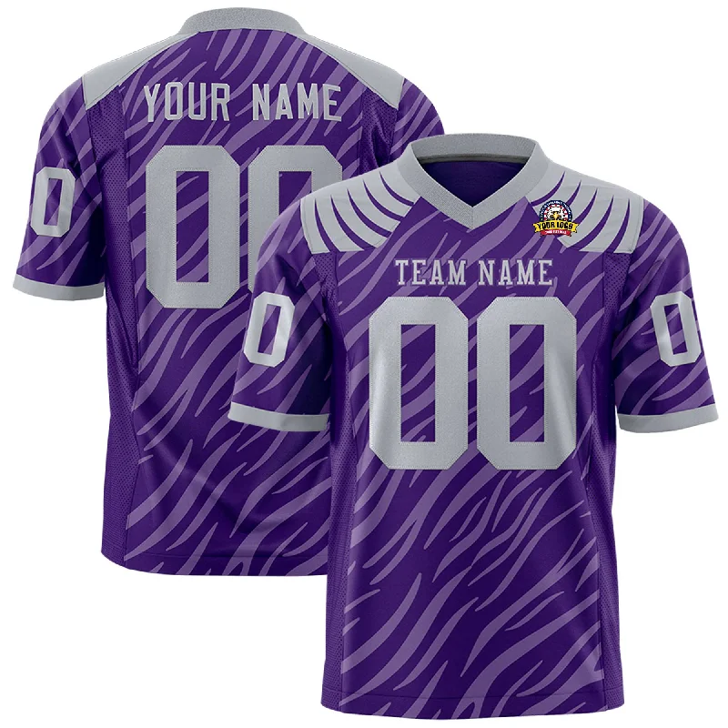 Custom Purple Gray Personalized Tiger Stripe Graffiti Pattern Authentic Football Jersey