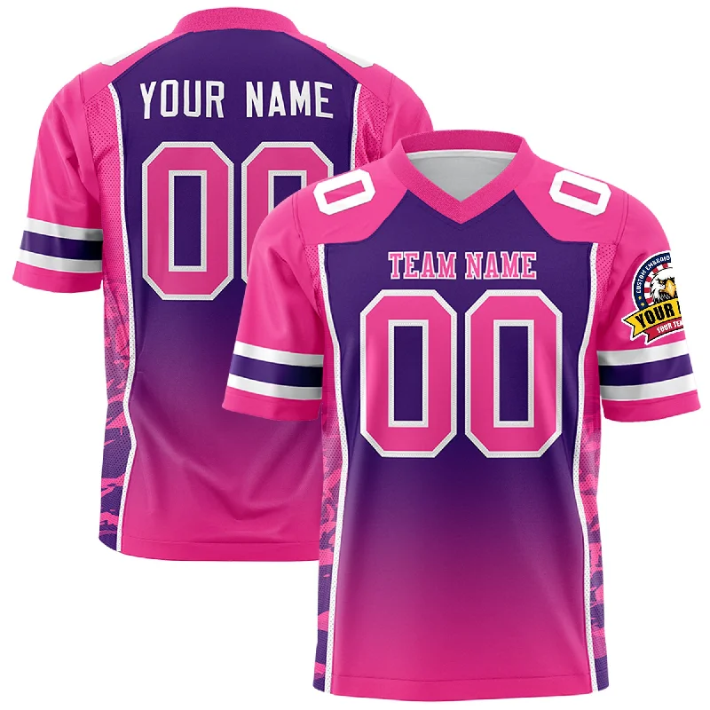 Custom Purple Pink Gradient Personalized Side Pattern Authentic Football Jersey