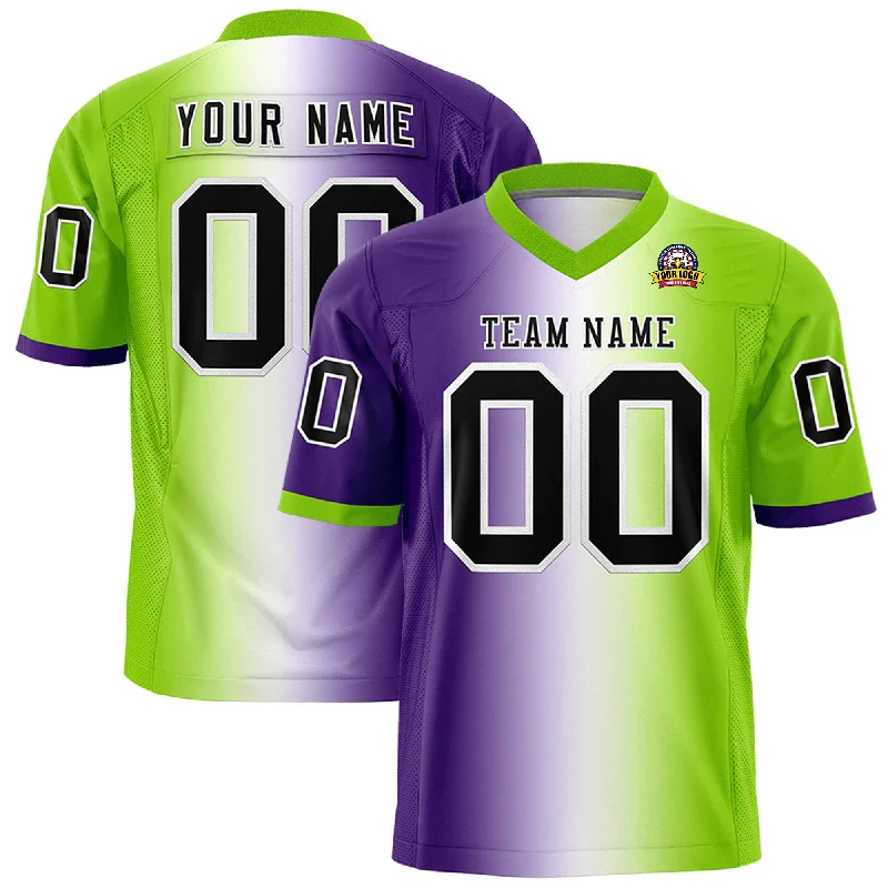 Custom Purple White-Neon Green Personalized Gradient Fashion Authentic Football Jersey