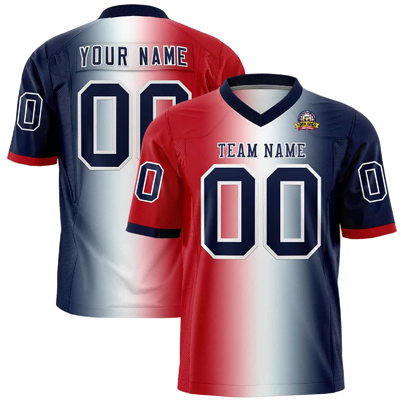 Custom Red White-Navy Personalized Gradient Fashion Authentic Football Jersey