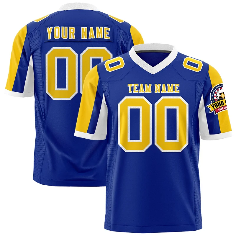 Custom Royal Gold-White Color Block Personalized Raglan Sleeves Authentic Football Jersey