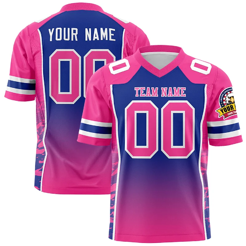 Custom Royal Pink Gradient Personalized Side Pattern Authentic Football Jersey