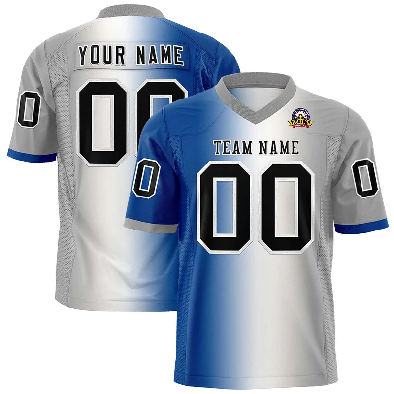 Custom Royal White-Gray Personalized Gradient Fashion Authentic Football Jersey