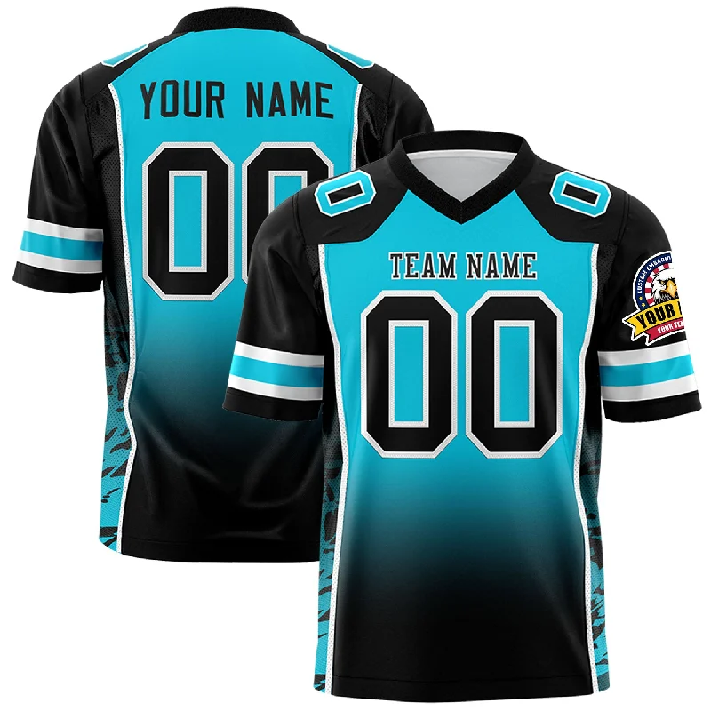 Custom Sky Blue Black Gradient Personalized Side Pattern Authentic Football Jersey