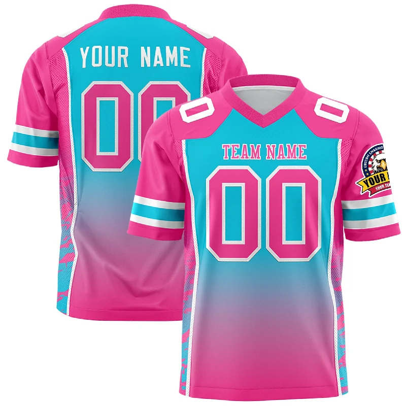 Custom Sky Blue Pink Gradient Personalized Side Pattern Authentic Football Jersey